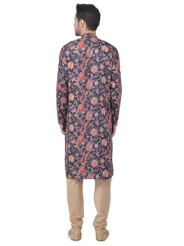 Blue_Regular_Fit_Cotton_Kurta_Ͽ�_Beige_Colour_Full_Sleeves_For_Men