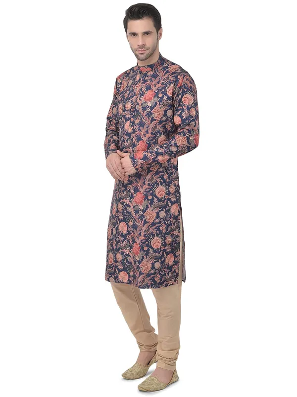 Blue_Regular_Fit_Cotton_Kurta_Ͽ�_Beige_Colour_Full_Sleeves_For_Men