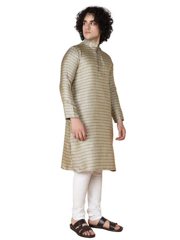 Blue_Jacquard_Full_Sleeves_Regular_Jacquard_Kurta_Churidar_Set_For_Men