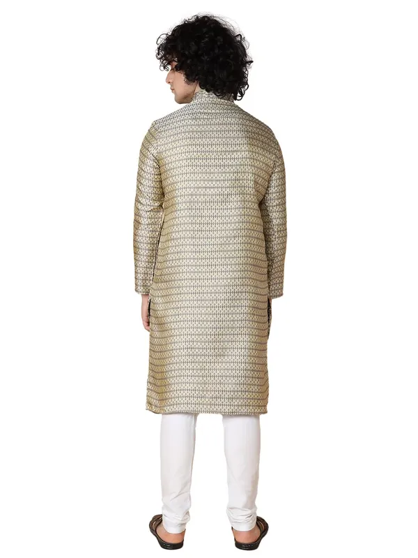 Blue_Jacquard_Full_Sleeves_Regular_Jacquard_Kurta_Churidar_Set_For_Men