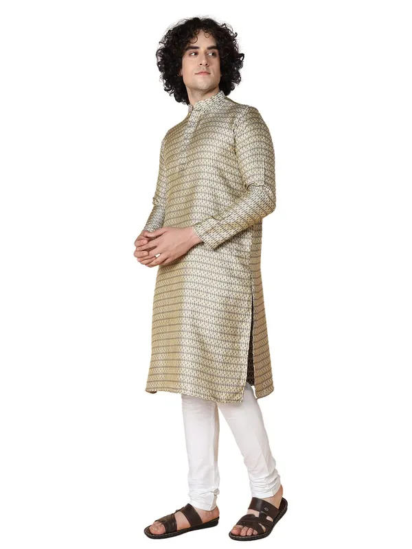 Blue_Jacquard_Full_Sleeves_Regular_Jacquard_Kurta_Churidar_Set_For_Men