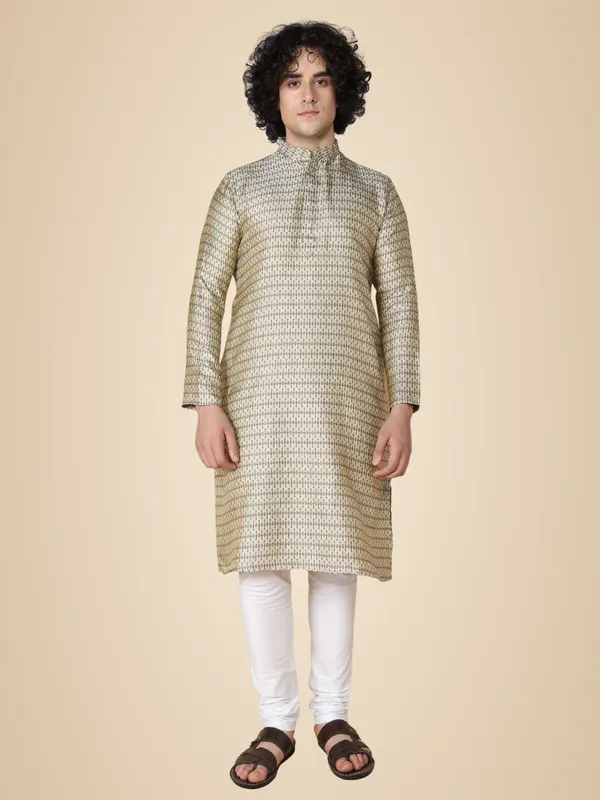 Blue_Jacquard_Full_Sleeves_Regular_Jacquard_Kurta_Churidar_Set_For_Men