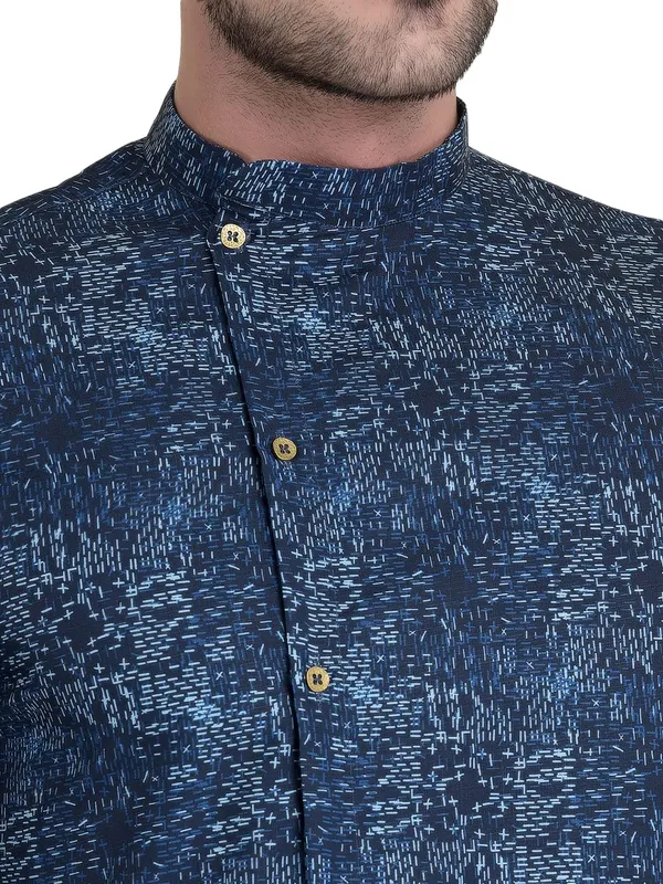 Blue_Cotton_Green_Full_Sleeves_Regular_Printed_Kurta_Churidar_Set_For_Men