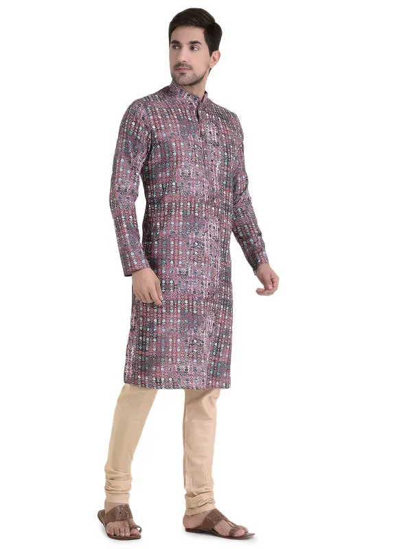 Deep_Maroon_Cotton_Peach_Full_Sleeve_Regular_Fit_Printed_Kurta_For_Men