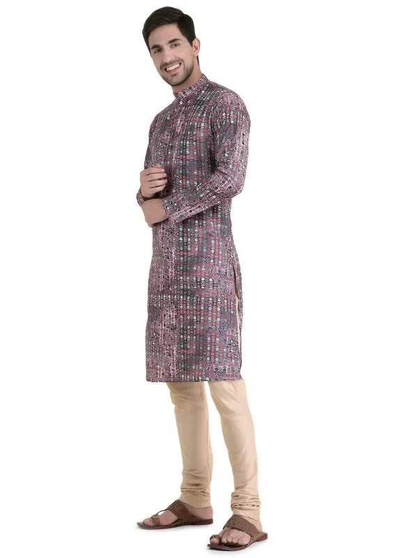 Deep_Maroon_Cotton_Peach_Full_Sleeve_Regular_Fit_Printed_Kurta_For_Men