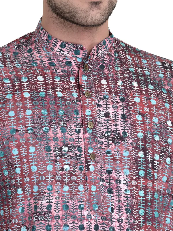 Deep_Maroon_Cotton_Peach_Full_Sleeve_Regular_Fit_Printed_Kurta_For_Men