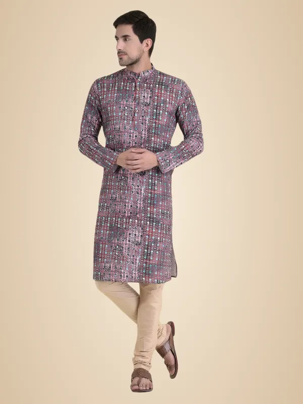 Deep_Maroon_Cotton_Peach_Full_Sleeve_Regular_Fit_Printed_Kurta_For_Men