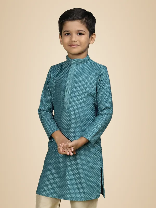 Green_Cotton_Full_Sleeve_Regular_Fit_Chikankari_Embroidery_Kurta_For_Kids