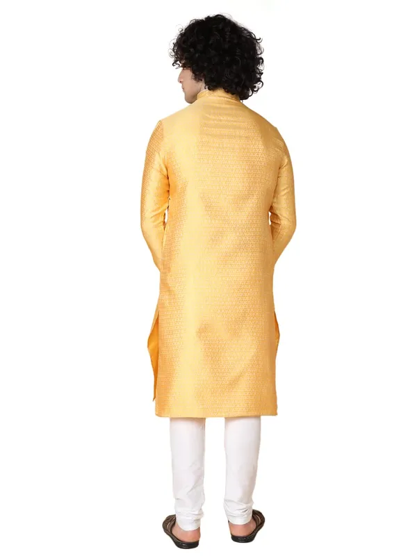 Yellow_Jacquard_Full_Sleeve_Regular_Fit_Printed_Kurta_For_Men