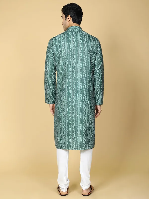 Green_Cotton_Full_Sleeves_Regular_Printed_Kurta_Set_For_Men