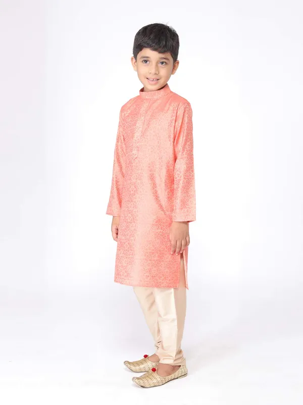 Pink_Jacquard_Full_Sleeve_Regular_Printed_Kurta_For_Kids