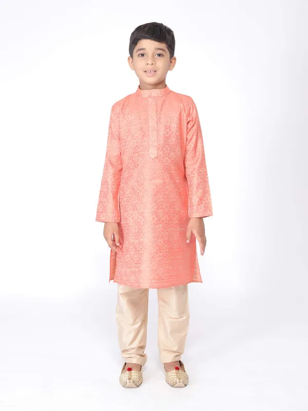 Pink_Jacquard_Full_Sleeve_Regular_Printed_Kurta_For_Kids