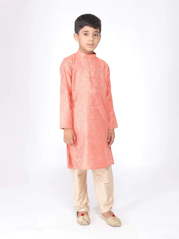 Pink_Jacquard_Full_Sleeve_Regular_Printed_Kurta_For_Kids