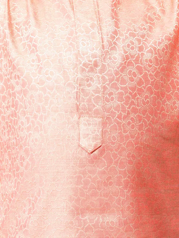 Pink_Jacquard_Full_Sleeve_Regular_Printed_Kurta_For_Kids