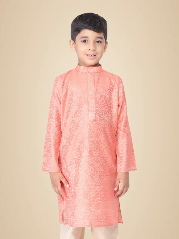 Pink_Jacquard_Full_Sleeve_Regular_Printed_Kurta_For_Kids