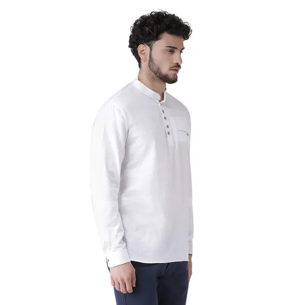 White_Cotton_White_Full_Sleeve_Regular_Fit_Plain_Short_Kurta_For_Men