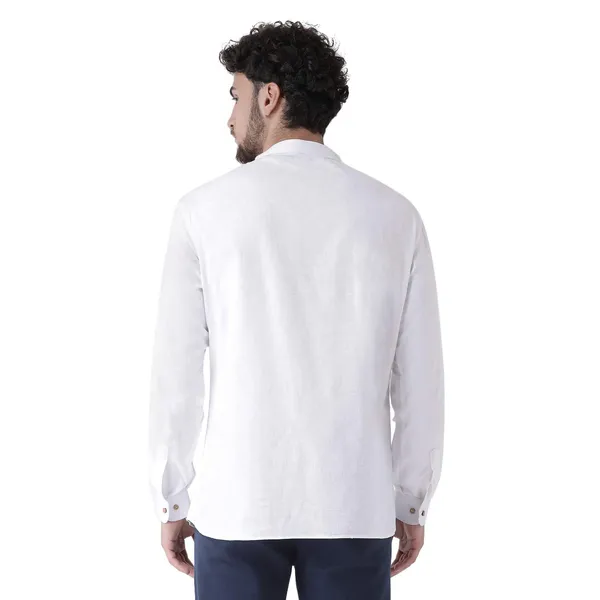 White_Cotton_White_Full_Sleeve_Regular_Fit_Plain_Short_Kurta_For_Men