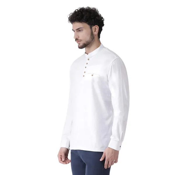 White_Cotton_White_Full_Sleeve_Regular_Fit_Plain_Short_Kurta_For_Men