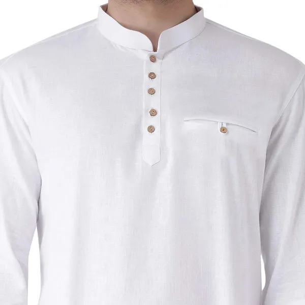 White_Cotton_White_Full_Sleeve_Regular_Fit_Plain_Short_Kurta_For_Men
