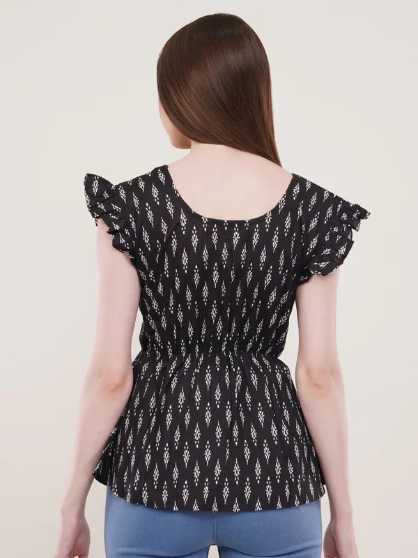 Black_Ikkat_Print_Cotton_Flared_Top