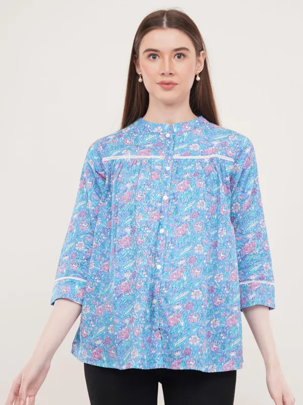 Blue_Floral_print_Cotton_Ethnic_Top