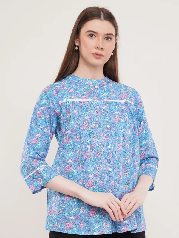 Blue_Floral_print_Cotton_Ethnic_Top
