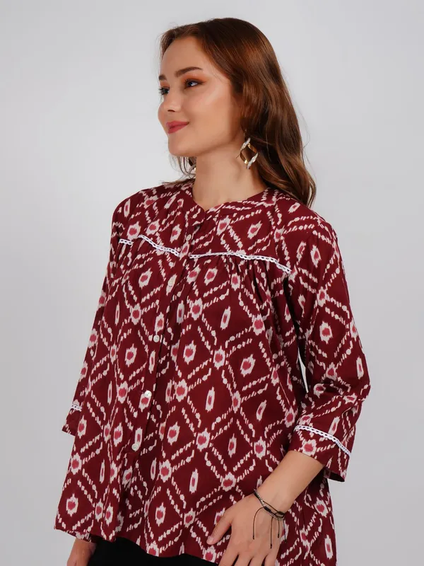 Brown_Lace_Work_Printed_Cotton_Top