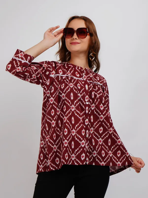 Brown_Lace_Work_Printed_Cotton_Top
