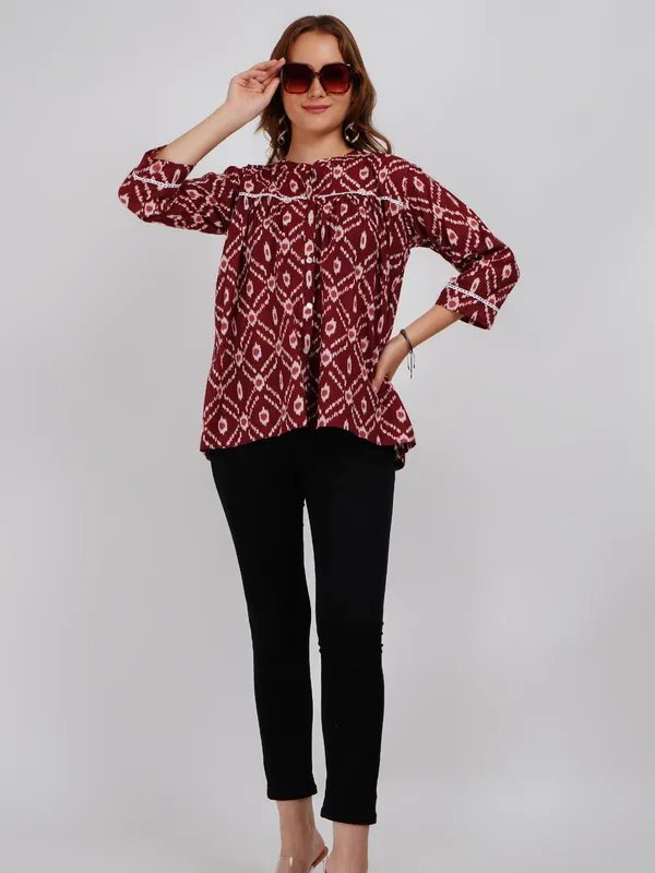 Brown_Lace_Work_Printed_Cotton_Top