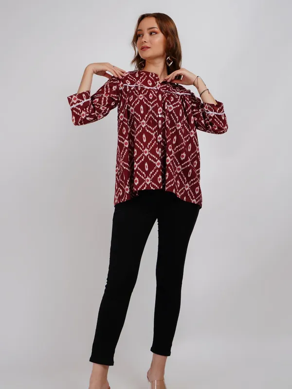 Brown_Lace_Work_Printed_Cotton_Top