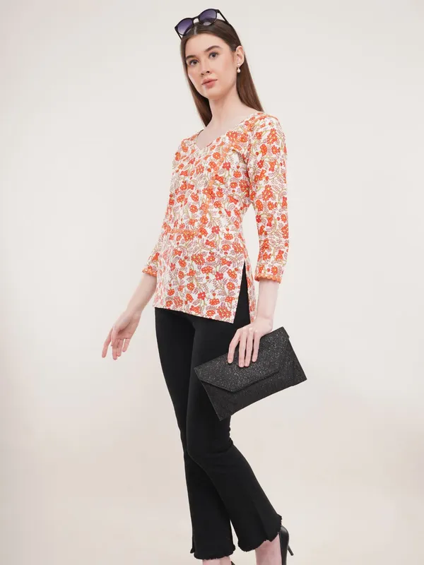 Orange_Floral_Print_Cotton_Tunic
