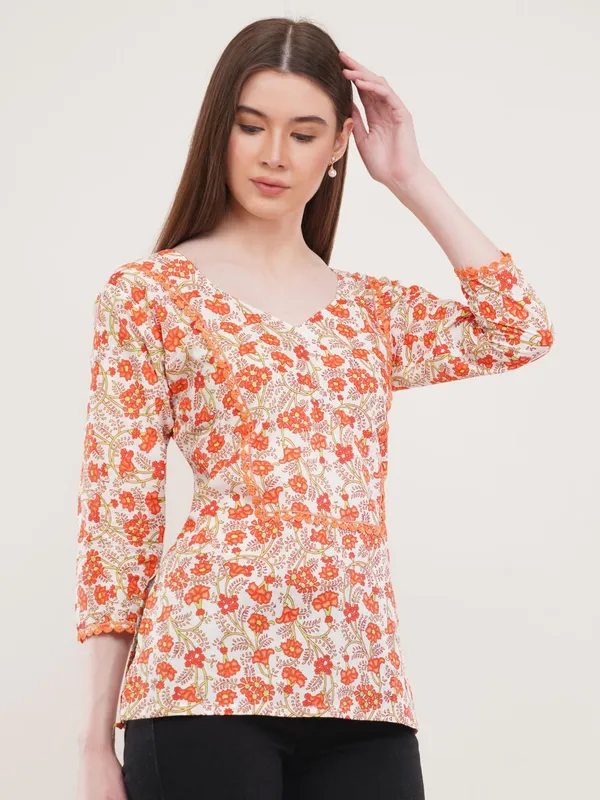Orange_Floral_Print_Cotton_Tunic