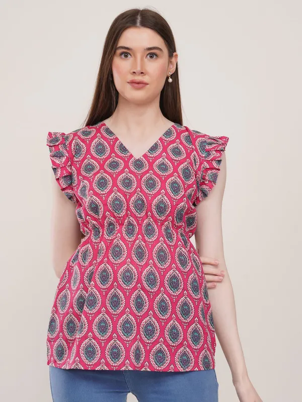 Pink_Printed_Cotton_Flared_Top