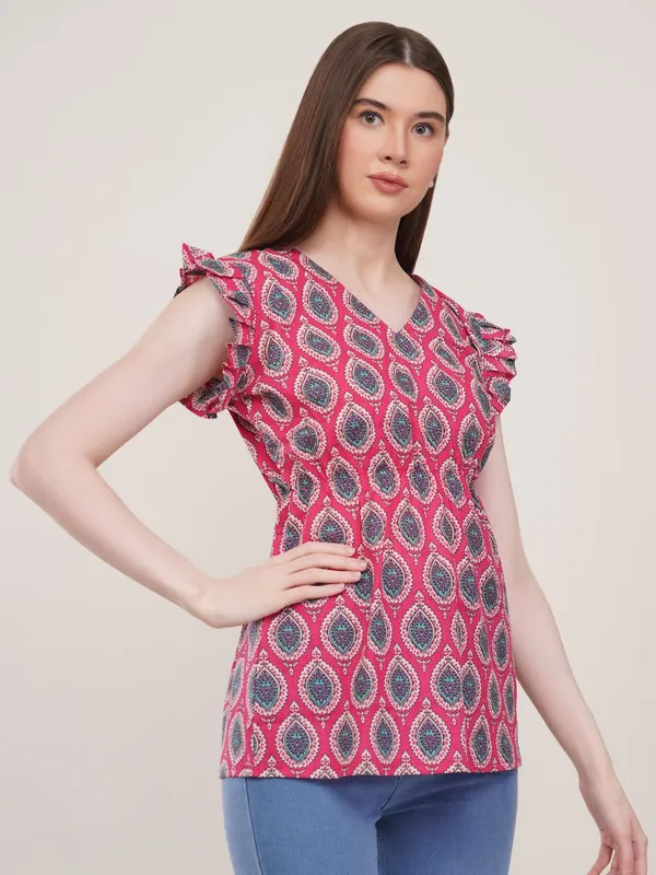 Pink_Printed_Cotton_Flared_Top