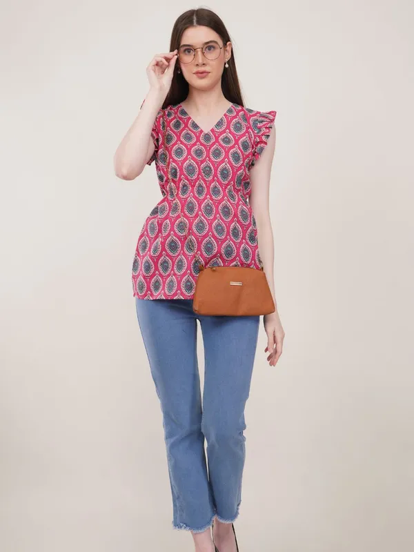 Pink_Printed_Cotton_Flared_Top