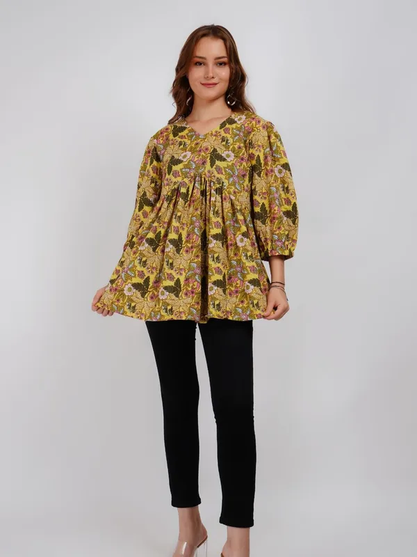 Yellow_Floral_printed_A-Line_Top