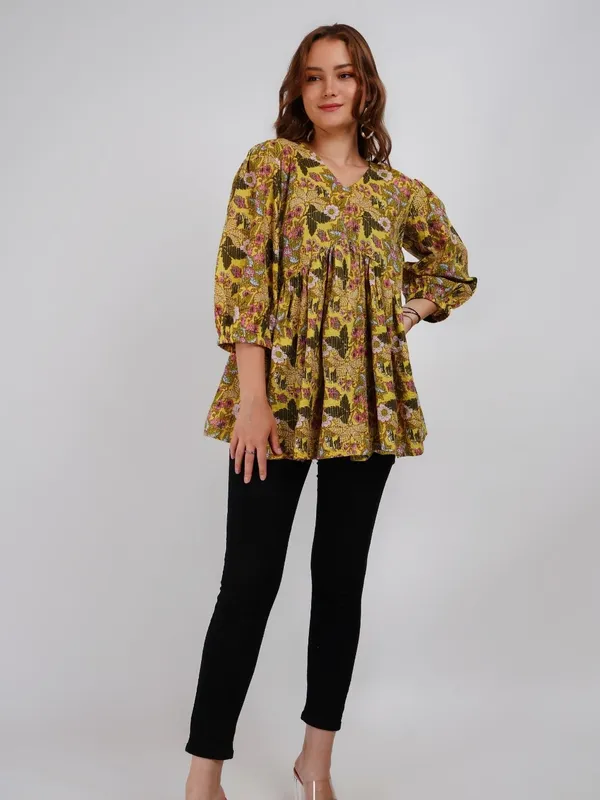 Yellow_Floral_printed_A-Line_Top