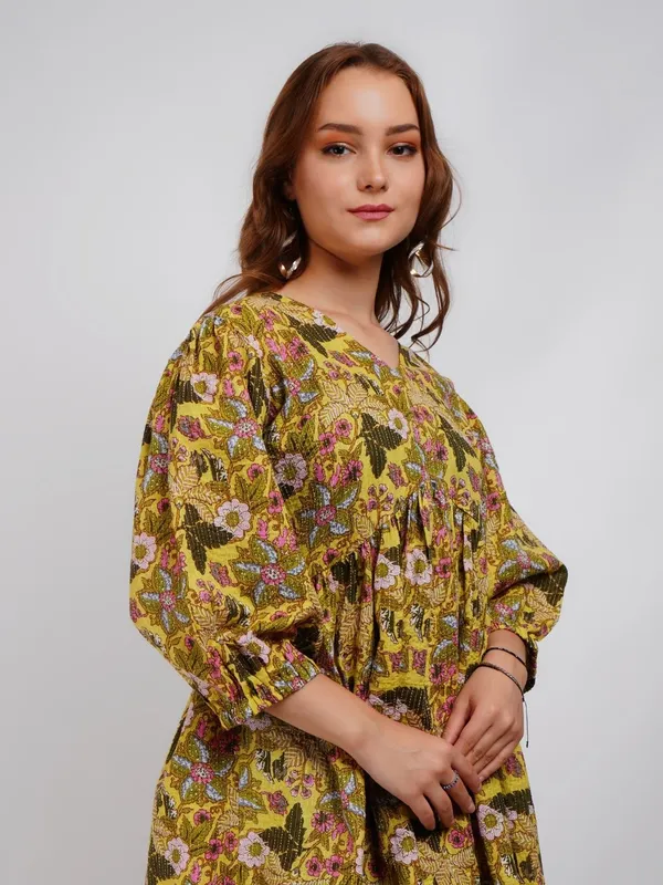 Yellow_Floral_printed_A-Line_Top