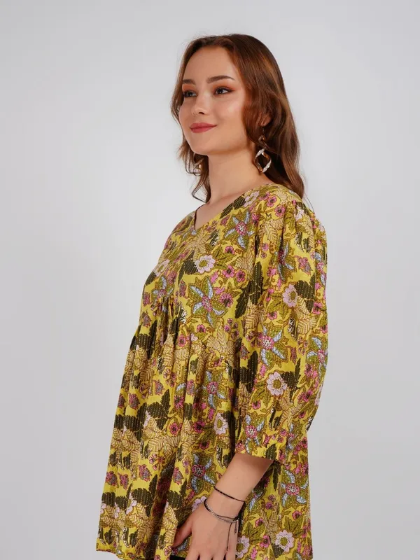 Yellow_Floral_printed_A-Line_Top