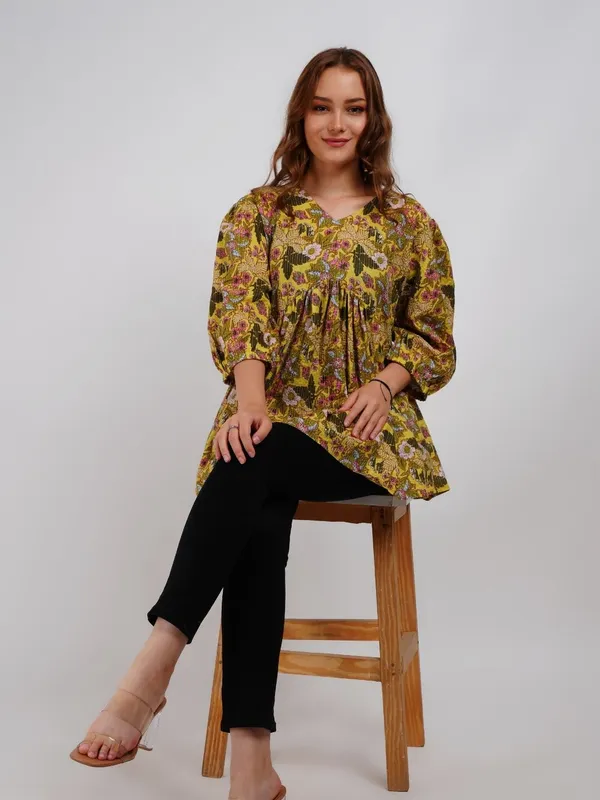 Yellow_Floral_printed_A-Line_Top