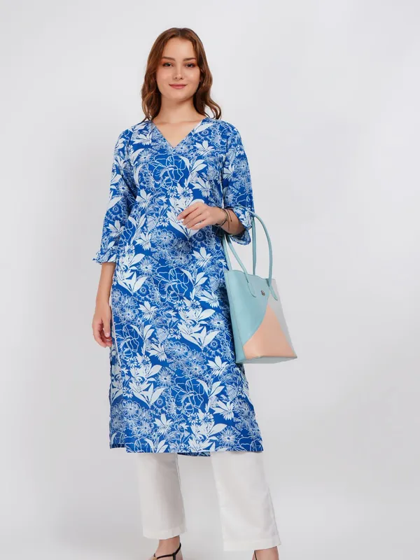 Blue_Printed_Ruffeled_Sleeve_Straight_Kurta