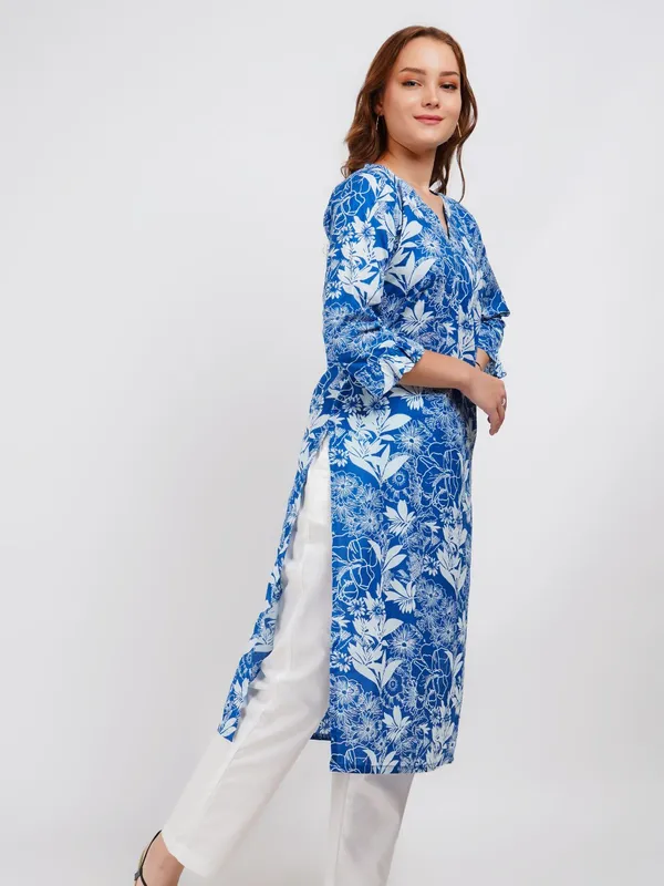 Blue_Printed_Ruffeled_Sleeve_Straight_Kurta