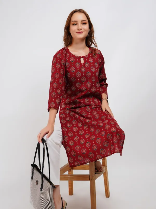 Maroon_Printed_Cotton_Kurta