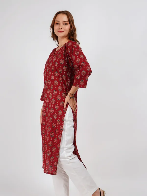 Maroon_Printed_Cotton_Kurta