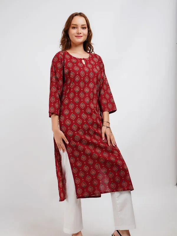 Maroon_Printed_Cotton_Kurta