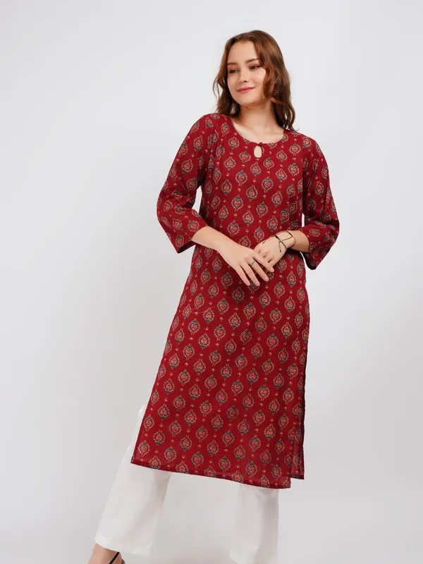 Maroon_Printed_Cotton_Kurta