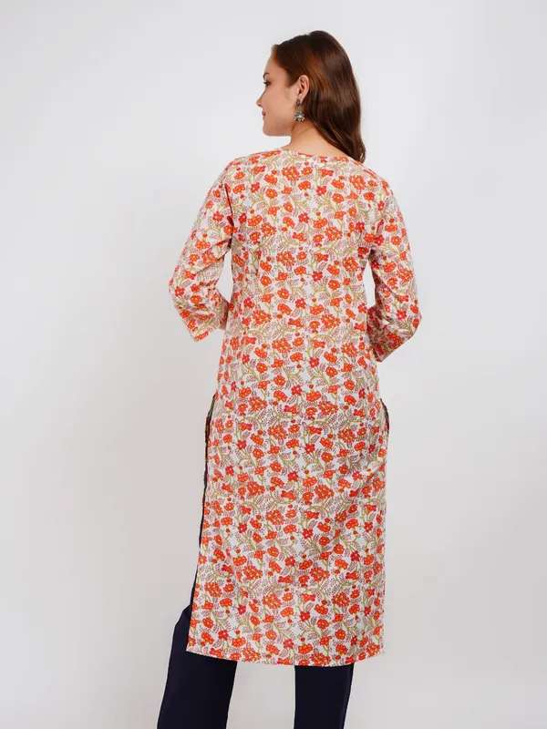 Orange_Floral_Print_Kurta