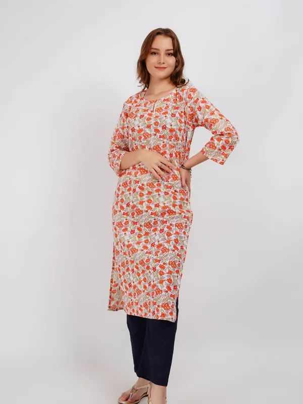 Orange_Floral_Print_Kurta