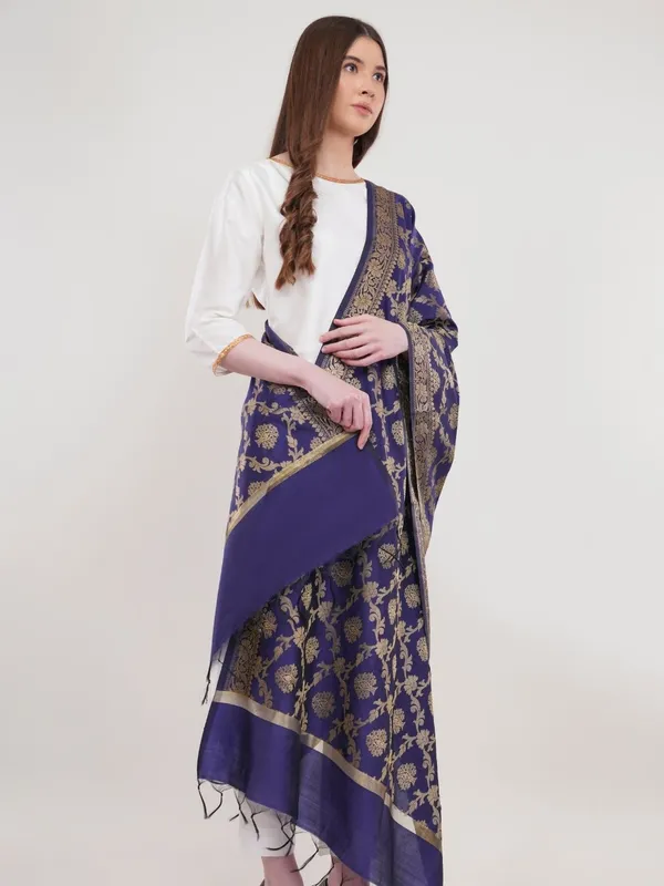 Blue_Woven_Design_Gold_Toned_Banarasi_Silk_Dupatta