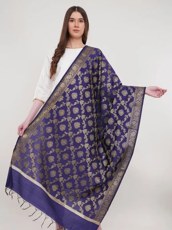 Blue_Woven_Design_Gold_Toned_Banarasi_Silk_Dupatta
